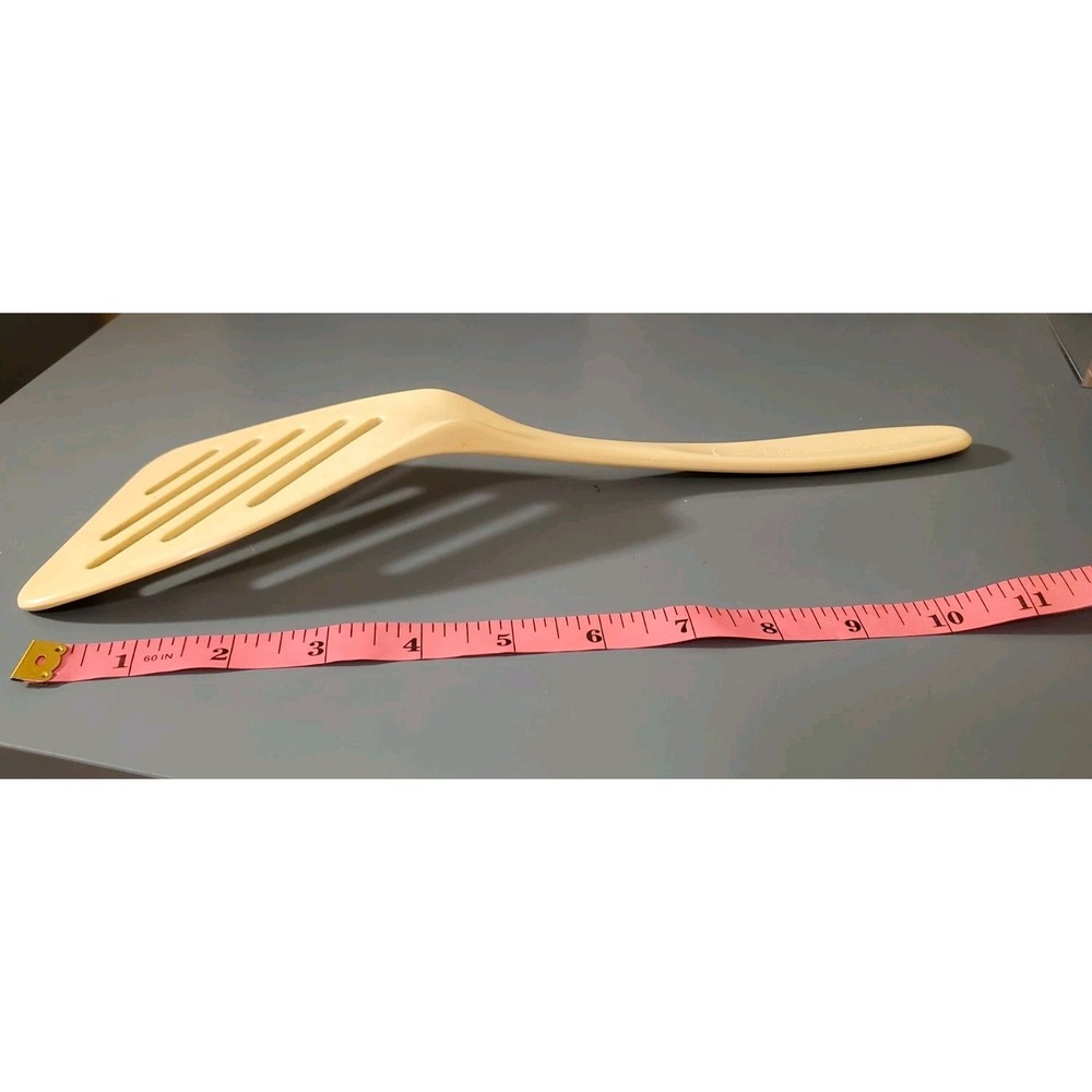 Hutzler Nylon Plastic Reinforced Cream Color Angled Slotted Cooking Spatula #541 - Picture 3 of 4